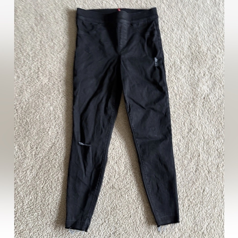 Spanx distressed black jean-ish shapewear raw hem Black Jeggings Jeans Large